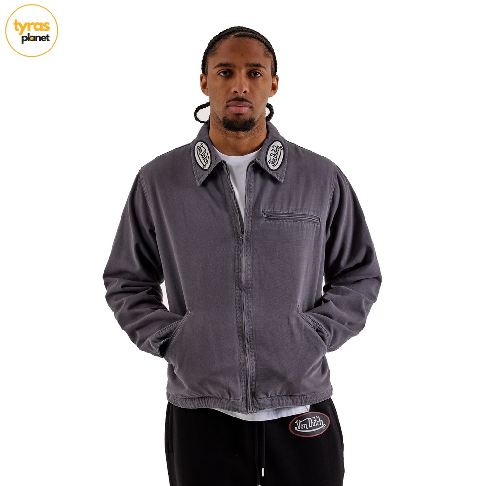 Von Dutch East Patch Collar Canvas Jacket Grey Mens Large VD61099FT64 NWT